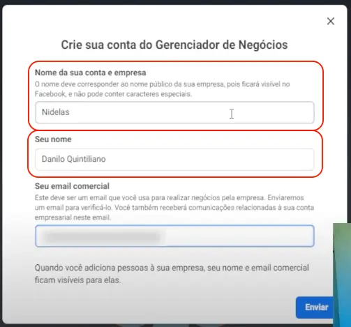 Como criar uma conta no Gerenciador de negócios do facebook?